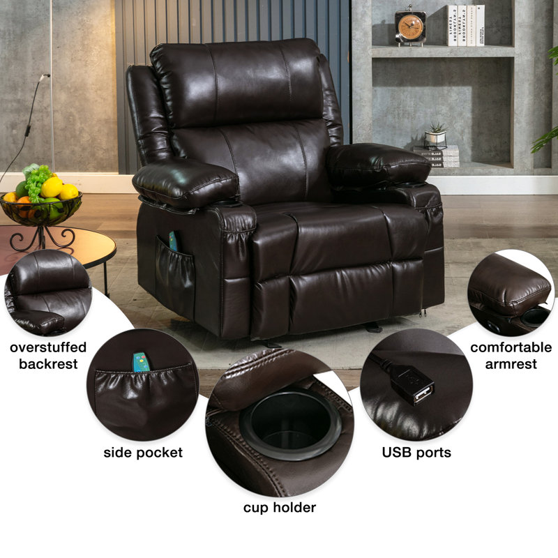 Latitude Run® Leonie Faux leather Swivel Recliner Chair with Heated and Massage Wayfair